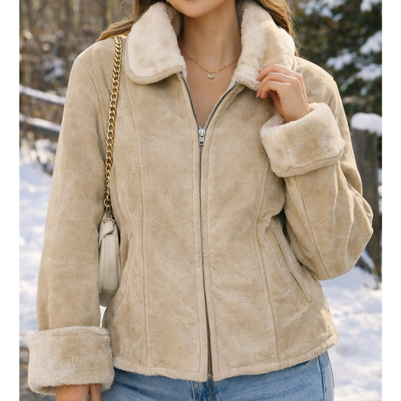 Vintage ZJazz Penny Lane Style Suede Leather Beige Women's Size Large Y2k Boho - Picture 2 of 10